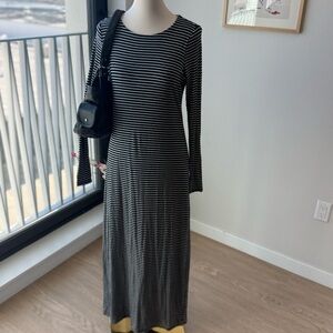 Black and White Striped Long Sleeve Dress